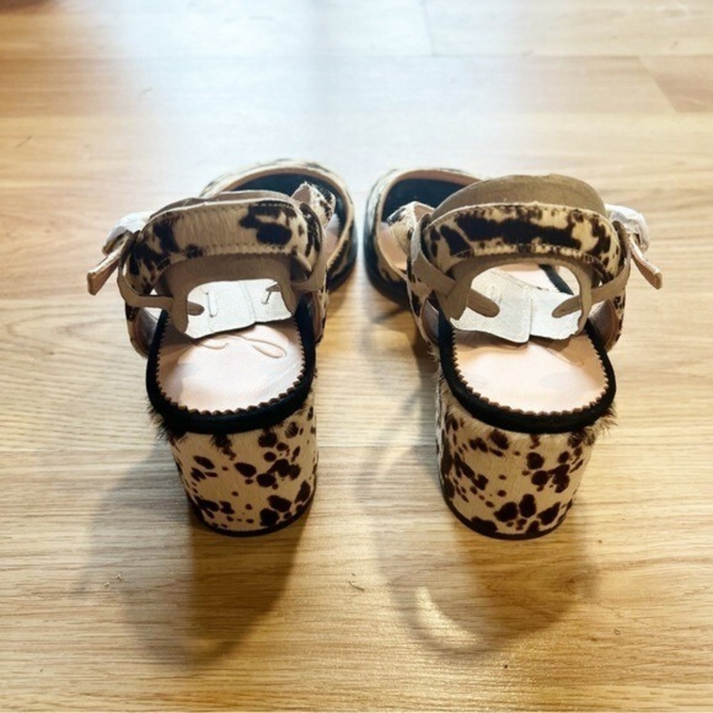 J.Crew Cow Print Calf Hair Block Heel Sandals Square Toe Brown White Womens 8 - Picture 7 of 11